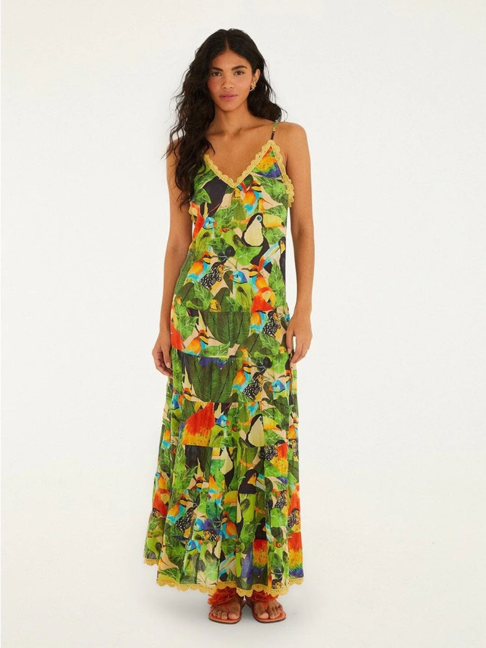 Farm Rio: Bird Leaves Long Dress in Sand - Picture 8 of 14